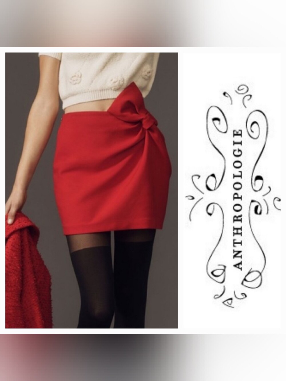 Maeve By Anthropologie Red Twist Bow Mini Skirt Sz 0-S